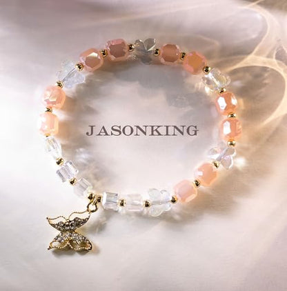 jasonking Butterfly Crystal Stretch Bracelet for Women,Birthday Gift for Mothers,Mother's Day gift - color: light yellow
