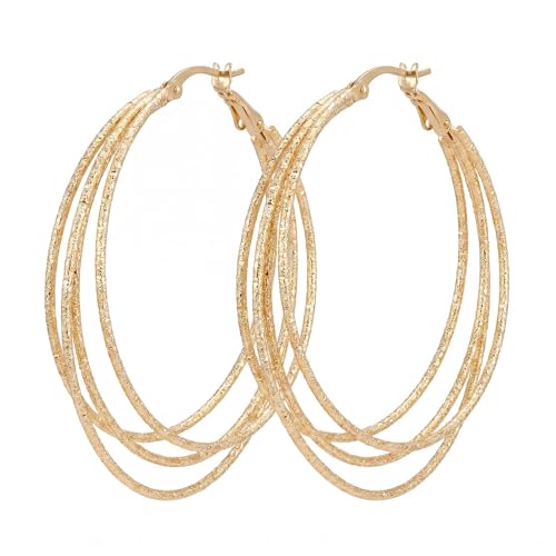 Hoop Earrings for Women, Hypoallergenic Stainless Steel Lightweight Thin Large Big Hoops Earrings Set for Women, Non Tarnish for Jewelry Gift 40MM - color: Gold Multi-Layer Glitter Hoop Earrings