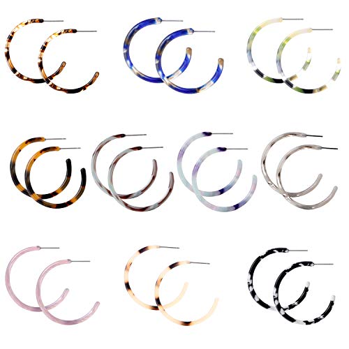 6-12 Pairs Leopard Hoop Earings Lightweight - Bohemia Statement Hoops Acrylic Resin Round Circle Stud Earring Set - Drop Dangle Ecetate Earrings Green Pink Red for Women