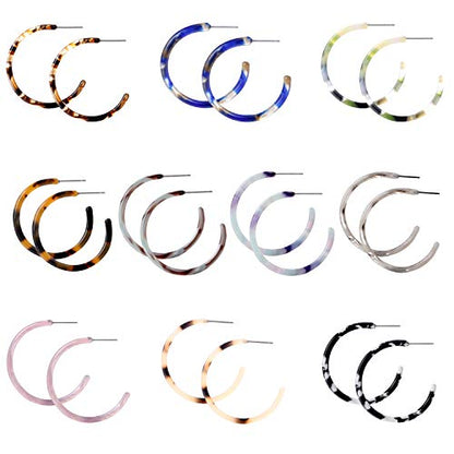 6-12 Pairs Leopard Hoop Earings Lightweight - Bohemia Statement Hoops Acrylic Resin Round Circle Stud Earring Set - Drop Dangle Ecetate Earrings Green Pink Red for Women