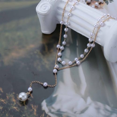 Boho Pearl Y Lariat Necklace Gold Pearl Y Necklace Layered Pearl Choker Necklace Wedding Pearl Pendant Necklace Long Pearl Drop Necklace Jewelry for Women