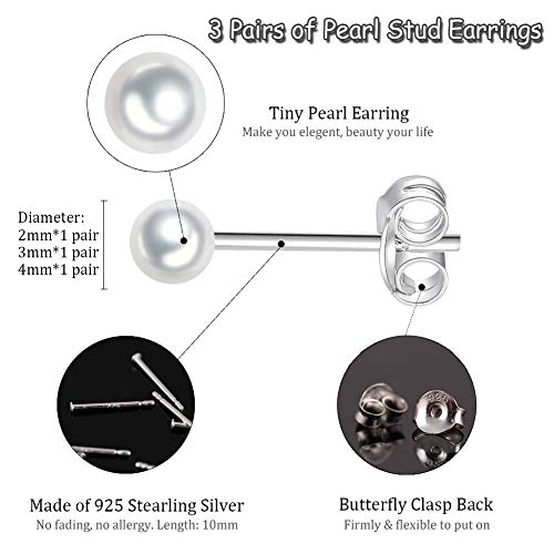 EPIRORA Sterling Silver Stud Earrings for Women- 3 Pairs Tiny Ball Stud Earrings Round CZ Cubic Zirconia Earrings Pearl Earrings Set Cartilage Small Tragus Earrings(2mm,3mm,4mm) - style: Pearl earrings(2mm,3mm,4mm)