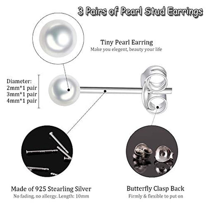EPIRORA Sterling Silver Stud Earrings for Women- 3 Pairs Tiny Ball Stud Earrings Round CZ Cubic Zirconia Earrings Pearl Earrings Set Cartilage Small Tragus Earrings(2mm,3mm,4mm) - style: Pearl earrings(2mm,3mm,4mm)