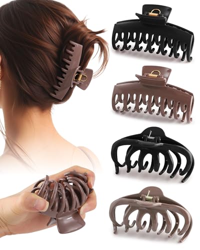 4 Pack Silicone Flexible Hair Claw Clips - Nonslip Large Bendable Soft Claw Clip for Women, Silicone Hair Clips Hair Accessories - color: Coffee+Black