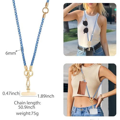 Crystal Phone Strap Crossbody Rhinestone Cell Phone Neck, Blue - color: Blue