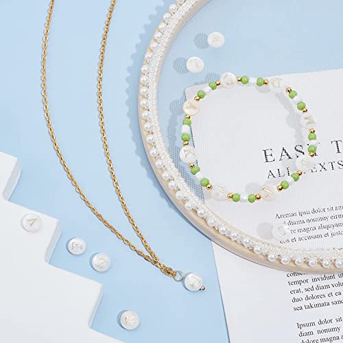 PH PandaHall 52pcs Alphabet A-Z Beads, Freshwater Shell Beads 8mm Summer Seashell Bead Flat Round with Letter Initial Bead Ocean Beach Spacers for Boho Necklace Bracelet Earring Jewelry Making