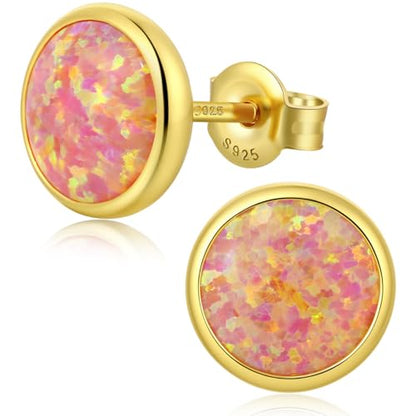 Jiamiaoi 18K White Gold Plated Opal Earrings s925 Sterling Silver Opal Stud Earrings Hypoallergenic Earring Studs For Women Men, 6mm-8mm Options - color: f-pink yellow, size: 6mm