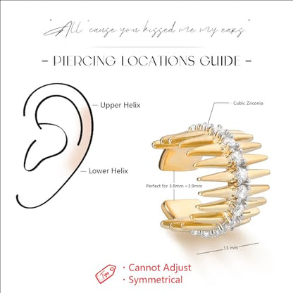 MYEARS Women Ear Cuff Earrings Gold Non Pierced Cartilage Clip on Open Wrap Hoop 14K Gold Plated Simple Hypoallergenic Everyday Jewelry - style: Fishbone Band / Pair