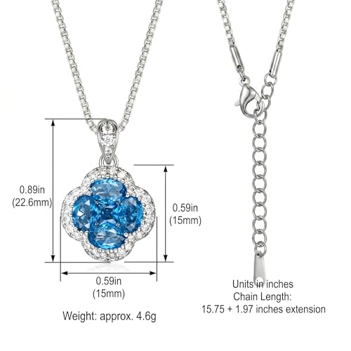 Green/Blue Zircon 4-Leaf Clover Jewelry Set – Necklace, Ring, Earrings – Women's Wedding & Evening Gift for Wife, Girlfriend, Mother – Comes with Gift Box - color: Blue Necklace