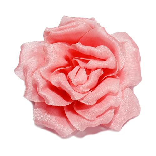 Flash Camellia Flower Brooch Pin for Women Men Elegant Texture Fabric Dahlia Rose Floral Brooches Lapel Pins Dainty Wedding Holiday Party Costume Dress Accessories Jewelry - color: Orangepink