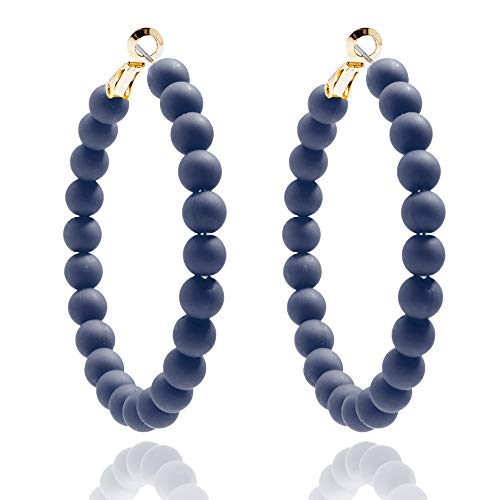 ZENZII Beaded Hoop Earrings Bohemian Circle Round Bead Earrings Chic Dangle Earrings for Women and Girls - color: Navy