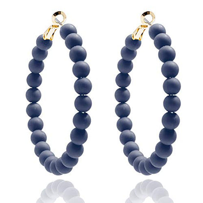 ZENZII Beaded Hoop Earrings Bohemian Circle Round Bead Earrings Chic Dangle Earrings for Women and Girls - color: Navy