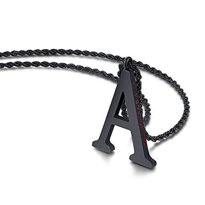 Initial 26 Letter A to Z Pendant Necklace for Teen Women Men 24" Chain | Large Alphabet Letter Personalized Charm Pendant,Engraving Red 'I CAN DO ...' on Back - style: A+