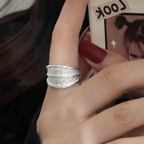 925 Sterling Silver Wide Band Ring Simple Handmade Hammered Chunky Statement Rings Adjustable Boho Thumb Ring for Women Men - color: Pattern 4