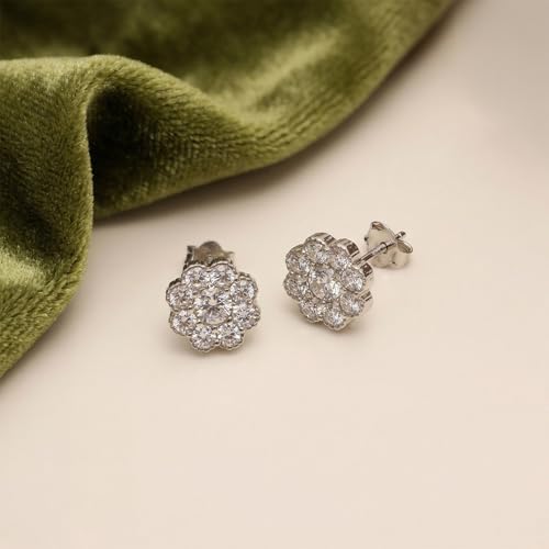 LeCalla 925 Sterling Silver Cubic Zirconia Stud Earrings for Women | Classic CZ Silver Earrings Jewelry | Birthday Anniversary Valentine’s Day Gift for Her, Wife, Mom - color: Flower Cluster CZ