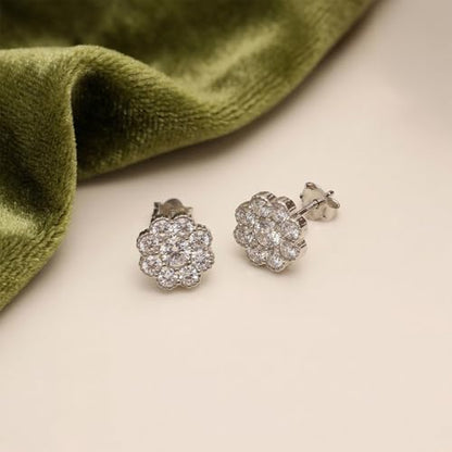 LeCalla 925 Sterling Silver Cubic Zirconia Stud Earrings for Women | Classic CZ Silver Earrings Jewelry | Birthday Anniversary Valentine’s Day Gift for Her, Wife, Mom - color: Flower Cluster CZ