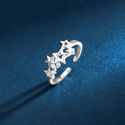 Sariel 925 Sterling Silver Toe Rings for Women Boho Adjustable Mid Finger Rings Summer Vacation Ocean Beach - color: Star