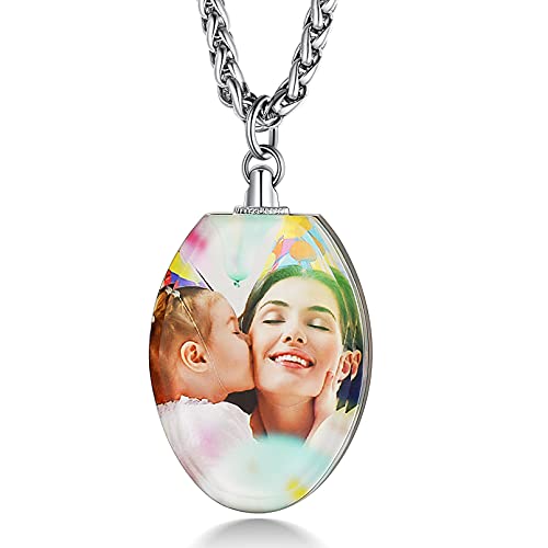 Custom4U Personalized Photo Necklace - Custom Heart/Oval/Round Charm Necklaces with Picture + Chain Adjustable - Stainless Steel/Acrylic Pendant Memorial Jewelry Christmas Gifts for Women - color: F-Oval Shaped