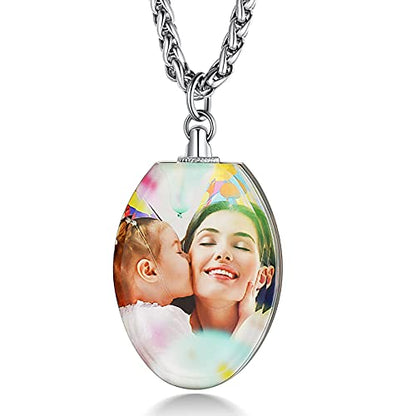 Custom4U Personalized Photo Necklace - Custom Heart/Oval/Round Charm Necklaces with Picture + Chain Adjustable - Stainless Steel/Acrylic Pendant Memorial Jewelry Christmas Gifts for Women - color: F-Oval Shaped