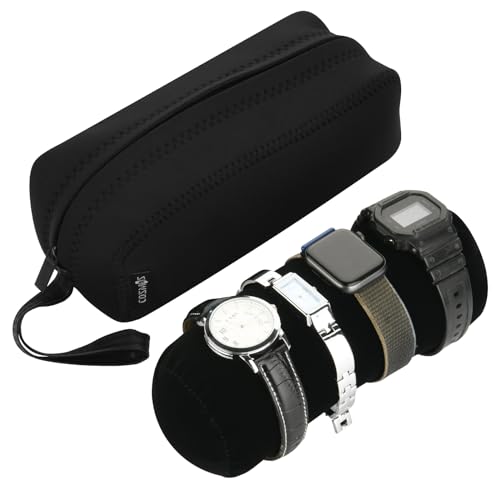 Cosmos Black Color Neoprene Watch and Bracelet Travel Storage Roll Bag with Black Removable Tube Velvet holder - color: Roll Bag-Neoprene