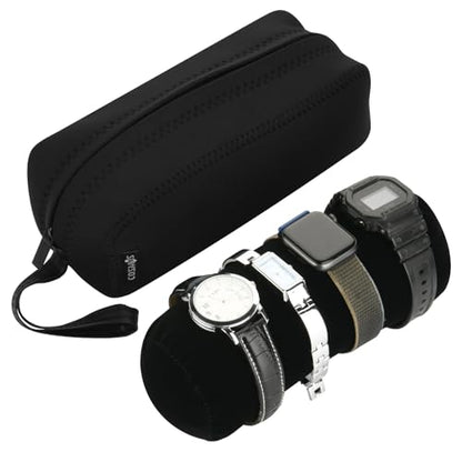 Cosmos Black Color Neoprene Watch and Bracelet Travel Storage Roll Bag with Black Removable Tube Velvet holder - color: Roll Bag-Neoprene