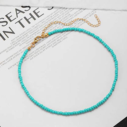4-12 Pieces Beaded Choker Necklaces for Women Boho Seed Bead Choker Set Hawaiian Handmade Turquoise Beach Beads Necklace Chain Jewelry - style: Style 9