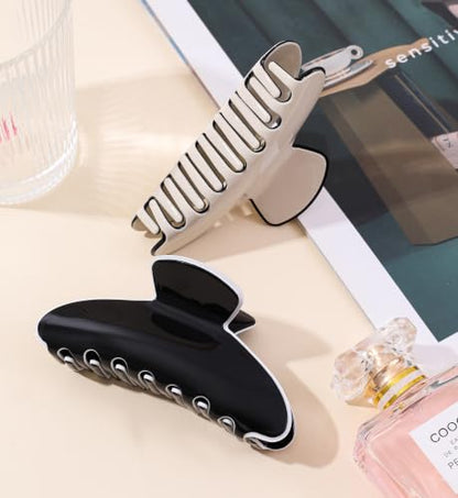 2 Pack Acetate Hair Claw Clips for Women 4 Inch Large Claw Hair Clips for Thin to Thick Hair - color: White-Black Contrast Colors