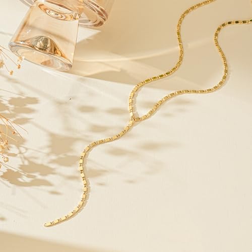 14K Gold Plated Layered Lariat Necklace for Women - Waterproof Non-Tarnish Dainty Gold Chain Necklace, Long Boho Statement Jewelry for Wedding, Prom, Summer Vacation Gifts - color: Y Necklace-Gold