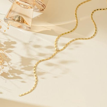 14K Gold Plated Layered Lariat Necklace for Women - Waterproof Non-Tarnish Dainty Gold Chain Necklace, Long Boho Statement Jewelry for Wedding, Prom, Summer Vacation Gifts - color: Y Necklace-Gold