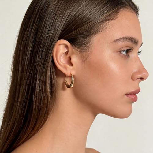 Earrings for Women, Saguine Chunky 14K Gold Plated Hoop Earrings Trendy | Chunky Earring, Big Large U-Shape Drop Twist Dangle Statement Stud Hoops Earrings, Jewelry for Women Gifts - style: Drop