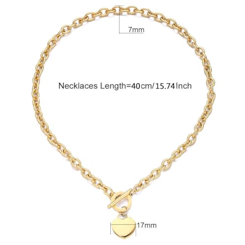 WangGao Elegent Love Stainless Steel Link Chain Blank Heart Charms Necklace for Women Toggle Clasp Closure - color: Gold, size: 15.74inches