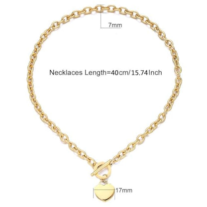 WangGao Elegent Love Stainless Steel Link Chain Blank Heart Charms Necklace for Women Toggle Clasp Closure - color: Gold, size: 15.74inches