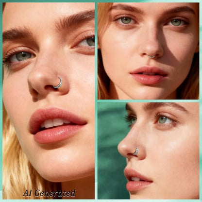 davka Nose Ring Set, 18G Hinged Hoop 8mm & 20G Nose Studs, Stainless Steel & Gold Plated, Hypoallergenic, Multiple Styles Nose Piercing Jewelry - color: Silver/3Pcs Hoops/18gauge 8mm/Set D