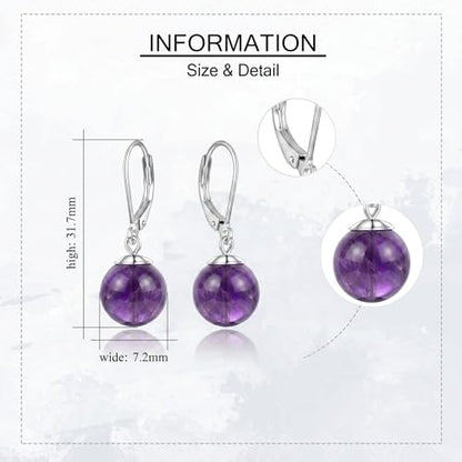 Pearl Leverback Earrings for Women Dangle Round Gemstone Earrings Birthstone Jewelry Gift Anniversary for Her - color: 23 Amethyst