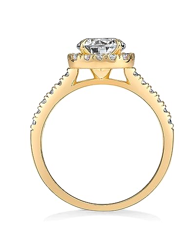 PAVOI 14K Gold Plated Square Halo Engagement Rings | Premium Cubic Zirconia Promise Eternity Ring for Women | Wedding Bands - color: Yellow Gold