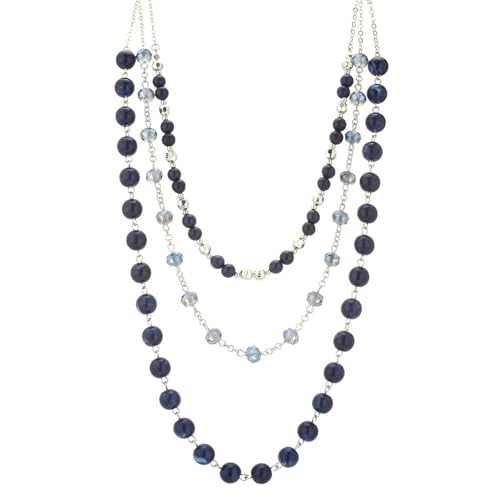 Noessla Layered Beaded Necklaces for Women - 3 Strand Boho Statement Choker Fashion Jewelry Gifts - color: Blue