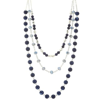 Noessla Layered Beaded Necklaces for Women - 3 Strand Boho Statement Choker Fashion Jewelry Gifts - color: Blue