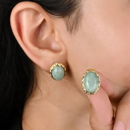 Gempires Bold Oval Gemstone Stud Earrings for Women – Natural Healing Stone Jewelry 14K Gold-Plated Hypoallergenic Tarnish-Resistant – Bold Statement Studs Gift for Her - style: Amazonite