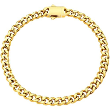 Fiusem Cuban link Mens Bracelet | 5mm/7mm/8mm Width, 7.1"/7.5"/7.9" Length Stainless Steel Bracelets for Men - color: 5mm width-gold, size: 7.1 inches