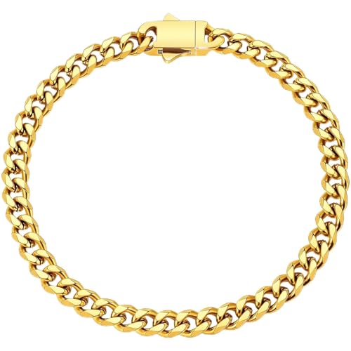 Fiusem Cuban link Mens Bracelet | 5mm/7mm/8mm Width, 7.1"/7.5"/7.9" Length Stainless Steel Bracelets for Men - color: 5mm width-gold, size: 7.5 inches