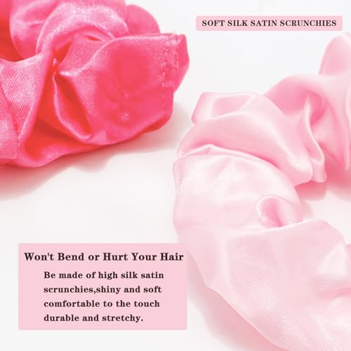 KICOSY Pink Silk Hair Scrunchies for Women Girls 12Pcs Bulk for Thick Hair No Damage Hair Ties Accessories - color: pink