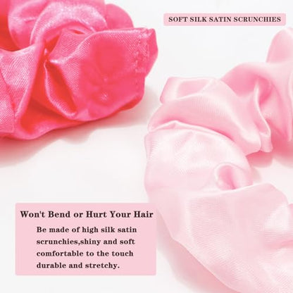 KICOSY Pink Silk Hair Scrunchies for Women Girls 12Pcs Bulk for Thick Hair No Damage Hair Ties Accessories - color: pink