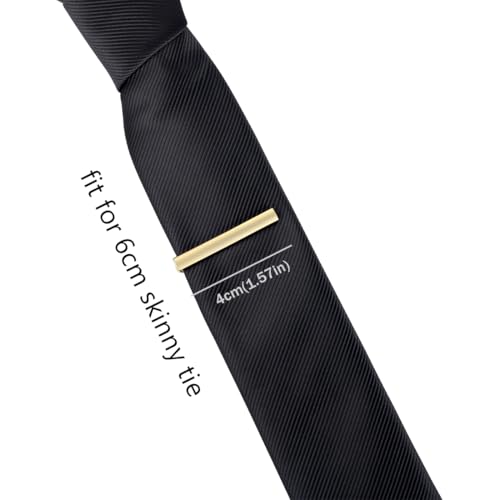 HONEY BEAR 1.57" Skinny Tie Clip Bar for Men Steel Business Wedding Gift | Classic Minimalist, Steel-Plated Copper Base, Gift-Boxed, Thickened, Rounded Corners, Easy to Slide On, No Snag or Wrinkle - style: Matte Polish Gold 4cm