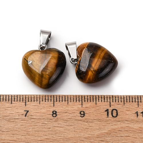 10Pcs Heart Stone Charm Pendants Natural Tiger Eye Gemstone Pendants with Platinum Brass Loops for DIY Necklace Keychains Earring Crafts Supplies - color: Tiger Eye