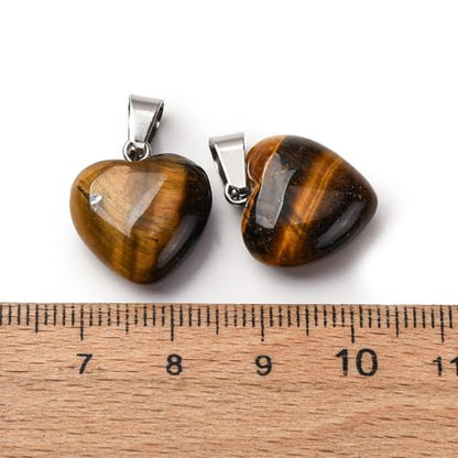 10Pcs Heart Stone Charm Pendants Natural Tiger Eye Gemstone Pendants with Platinum Brass Loops for DIY Necklace Keychains Earring Crafts Supplies - color: Tiger Eye
