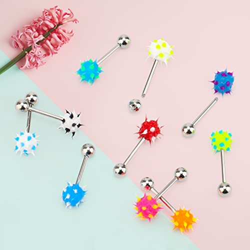10pcs Surgical Steel Spiky Acrylic Fire Tongue Nipple Ear Rings Bar Barbell Stud Piercing(Random Color)