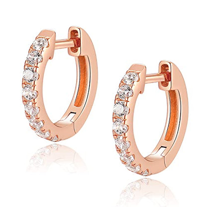 14K Gold Plated Hoop Earrings for Women with 925 Sterling Silver Post, Lightweight Small Hoop Earrings 15mm/20mm Huggie Hoop Earrings - color: CZ - 14K Rose Gold Plated, size: 15MM