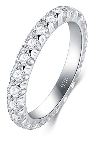 BORUO Sterling Silver Ring - Wedding Bands for Women, Eternity Band, Cubic Zirconia Simulated Diamond Stackable Band for Oura Ring Gen3/4-1.5mm 3mm Band Size 4-12