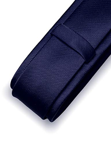 JEMYGINS 2.4" Solid Color Skinny Tie and Pocket Square with Tie Clip Sets for Men (6cm) - color: Navy Blue