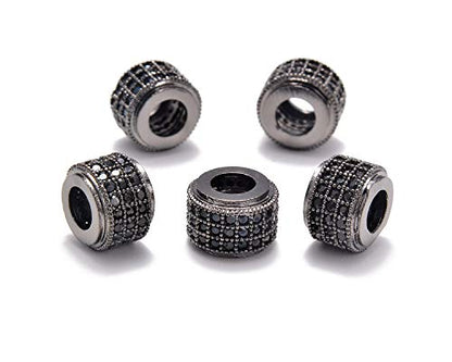 AD Beads Zircon Pave Rhinestones Big Hole Rondelle Spacer Beads 6x7mm 5Pcs Black on Gunmetal - color: 5 Pcs Black on Gunmetal 3 Row Rondelle (6x7mm)